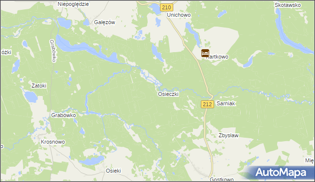 mapa Osieczki gmina Borzytuchom, Osieczki gmina Borzytuchom na mapie Targeo