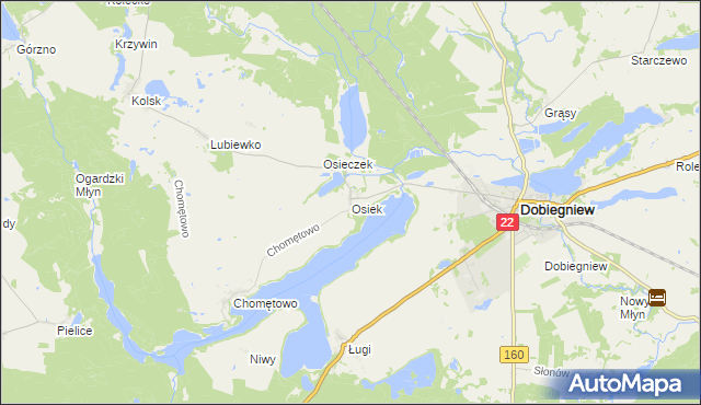 mapa Osiek gmina Dobiegniew, Osiek gmina Dobiegniew na mapie Targeo