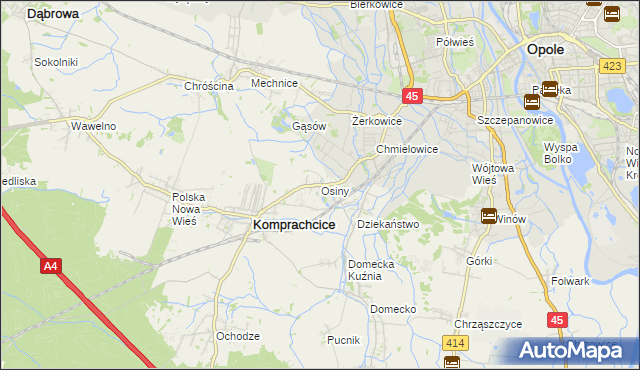 mapa Osiny gmina Komprachcice, Osiny gmina Komprachcice na mapie Targeo
