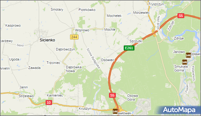 mapa Osówiec gmina Sicienko, Osówiec gmina Sicienko na mapie Targeo