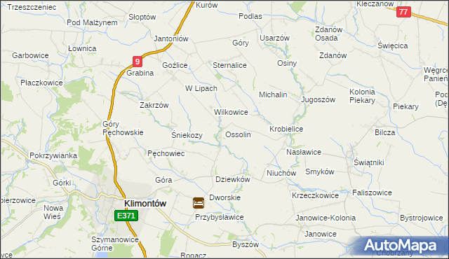 mapa Ossolin gmina Klimontów, Ossolin gmina Klimontów na mapie Targeo