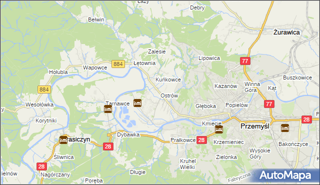 mapa Ostrów gmina Przemyśl, Ostrów gmina Przemyśl na mapie Targeo