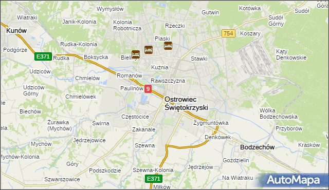 mapa Ostrowiec Świętokrzyski, Ostrowiec Świętokrzyski na mapie Targeo