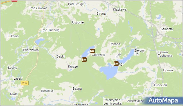 mapa Ostrowite gmina Czersk, Ostrowite gmina Czersk na mapie Targeo