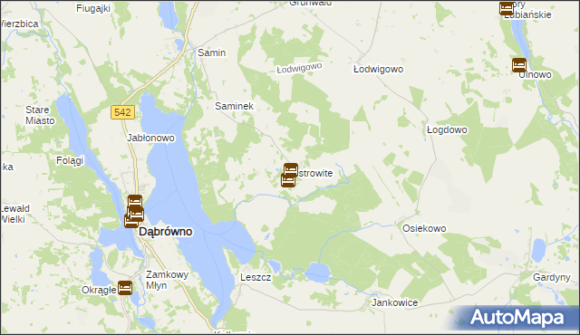 mapa Ostrowite gmina Dąbrówno, Ostrowite gmina Dąbrówno na mapie Targeo