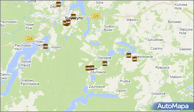 mapa Ostrowite gmina Sulęczyno, Ostrowite gmina Sulęczyno na mapie Targeo