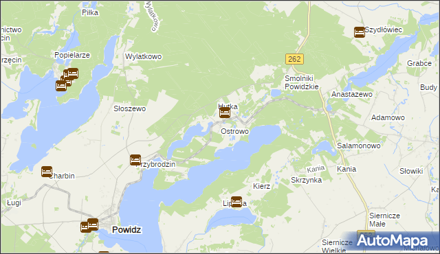 mapa Ostrowo gmina Powidz, Ostrowo gmina Powidz na mapie Targeo