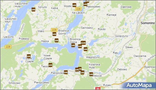 mapa Ostrzyce gmina Somonino, Ostrzyce gmina Somonino na mapie Targeo