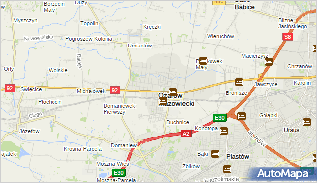 mapa Ożarów Mazowiecki, Ożarów Mazowiecki na mapie Targeo
