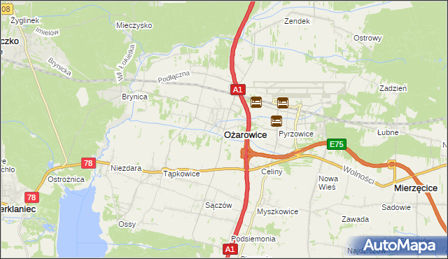 mapa Ożarowice, Ożarowice na mapie Targeo