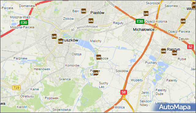 mapa Pęcice, Pęcice na mapie Targeo