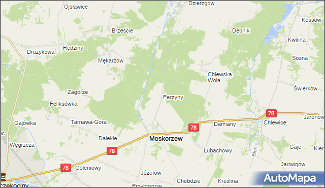 mapa Perzyny gmina Moskorzew, Perzyny gmina Moskorzew na mapie Targeo