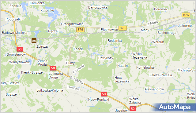mapa Petrykozy gmina Żabia Wola, Petrykozy gmina Żabia Wola na mapie Targeo
