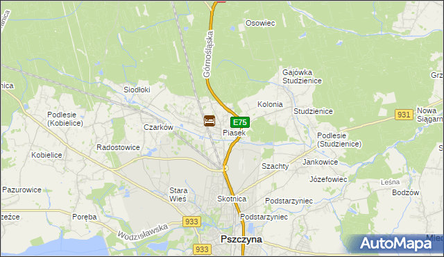mapa Piasek gmina Pszczyna, Piasek gmina Pszczyna na mapie Targeo