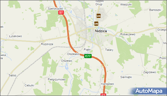 mapa Piątki gmina Nidzica, Piątki gmina Nidzica na mapie Targeo