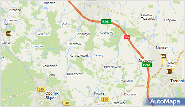 mapa Piekary gmina Oborniki Śląskie, Piekary gmina Oborniki Śląskie na mapie Targeo