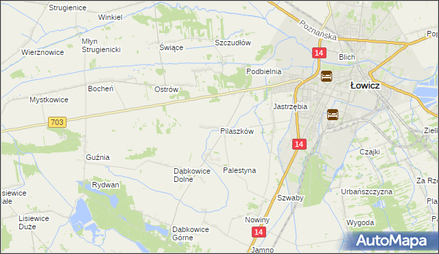 mapa Pilaszków gmina Łowicz, Pilaszków gmina Łowicz na mapie Targeo