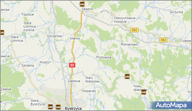 mapa Piotrowice gmina Bystrzyca Kłodzka, Piotrowice gmina Bystrzyca Kłodzka na mapie Targeo