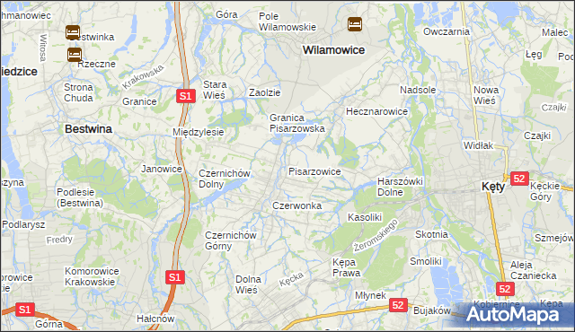 mapa Pisarzowice gmina Wilamowice, Pisarzowice gmina Wilamowice na mapie Targeo