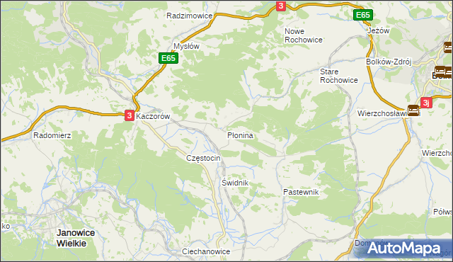 mapa Płonina gmina Bolków, Płonina gmina Bolków na mapie Targeo