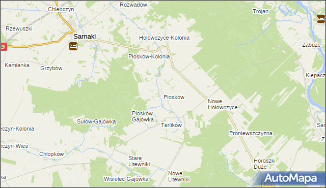 mapa Płosków gmina Sarnaki, Płosków gmina Sarnaki na mapie Targeo