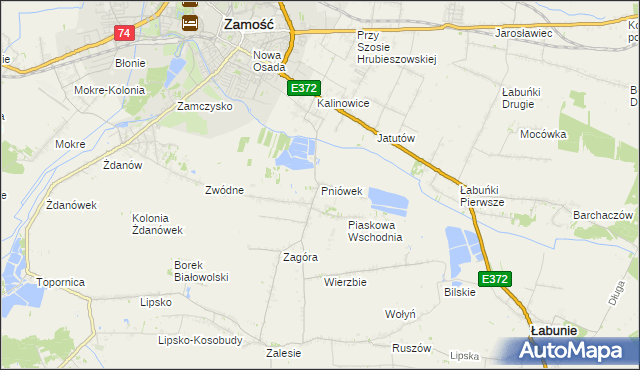 mapa Pniówek gmina Zamość, Pniówek gmina Zamość na mapie Targeo
