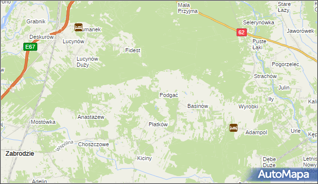 mapa Podgać gmina Zabrodzie, Podgać gmina Zabrodzie na mapie Targeo