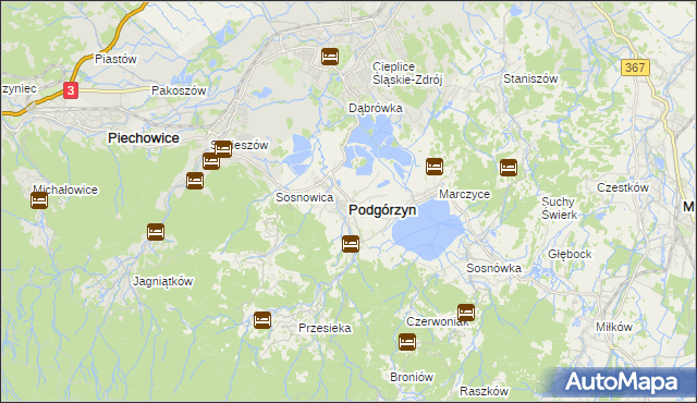 mapa Podgórzyn powiat jeleniogórski, Podgórzyn powiat jeleniogórski na mapie Targeo