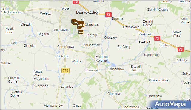 mapa Podlesie Kolonia gmina Busko-Zdrój, Podlesie Kolonia gmina Busko-Zdrój na mapie Targeo