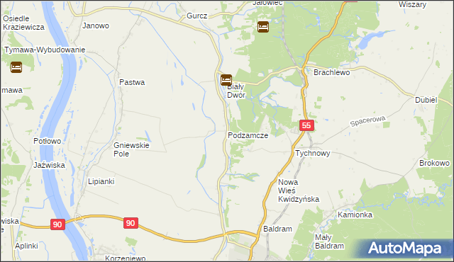 mapa Podzamcze gmina Kwidzyn, Podzamcze gmina Kwidzyn na mapie Targeo