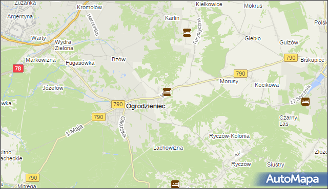 mapa Podzamcze gmina Ogrodzieniec, Podzamcze gmina Ogrodzieniec na mapie Targeo