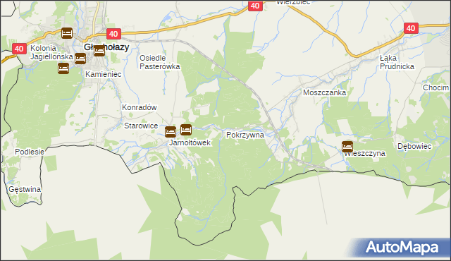 mapa Pokrzywna gmina Głuchołazy, Pokrzywna gmina Głuchołazy na mapie Targeo