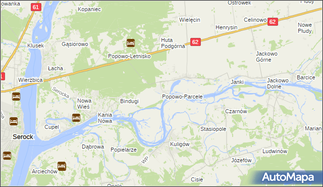 mapa Popowo-Parcele, Popowo-Parcele na mapie Targeo