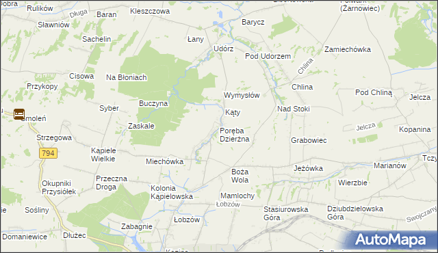 mapa Poręba Dzierżna, Poręba Dzierżna na mapie Targeo