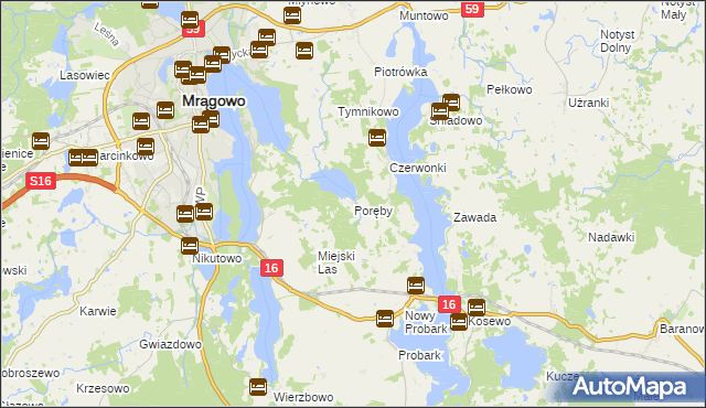 mapa Poręby gmina Mrągowo, Poręby gmina Mrągowo na mapie Targeo
