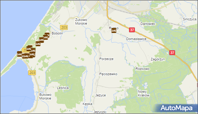 mapa Porzecze gmina Darłowo, Porzecze gmina Darłowo na mapie Targeo