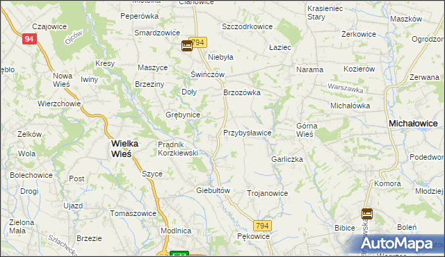 mapa Przybysławice gmina Zielonki, Przybysławice gmina Zielonki na mapie Targeo