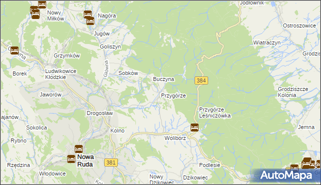 mapa Przygórze gmina Nowa Ruda, Przygórze gmina Nowa Ruda na mapie Targeo