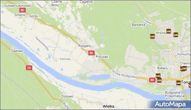 mapa Przysiek gmina Zławieś Wielka, Przysiek gmina Zławieś Wielka na mapie Targeo