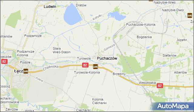 mapa Puchaczów powiat łęczyński, Puchaczów powiat łęczyński na mapie Targeo