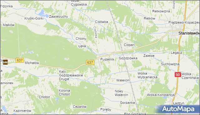 mapa Pustelnik gmina Stanisławów, Pustelnik gmina Stanisławów na mapie Targeo
