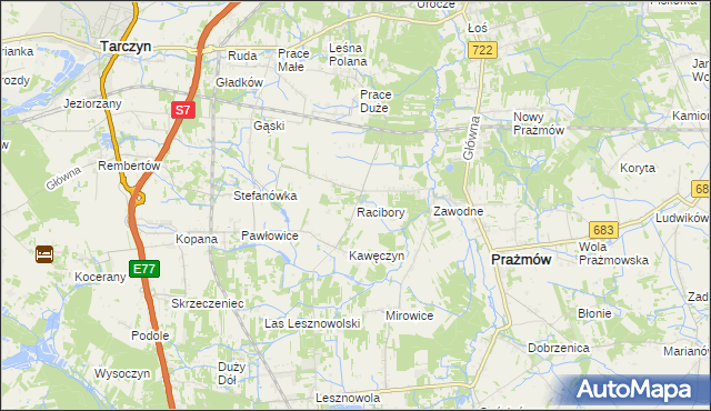 mapa Racibory gmina Tarczyn, Racibory gmina Tarczyn na mapie Targeo