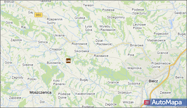 mapa Racławice gmina Biecz, Racławice gmina Biecz na mapie Targeo