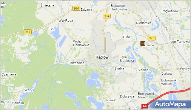 mapa Radłów powiat tarnowski, Radłów powiat tarnowski na mapie Targeo