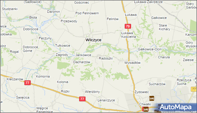 mapa Radoszki gmina Wilczyce, Radoszki gmina Wilczyce na mapie Targeo