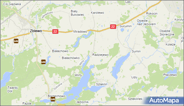 mapa Radziejewo gmina Zblewo, Radziejewo gmina Zblewo na mapie Targeo