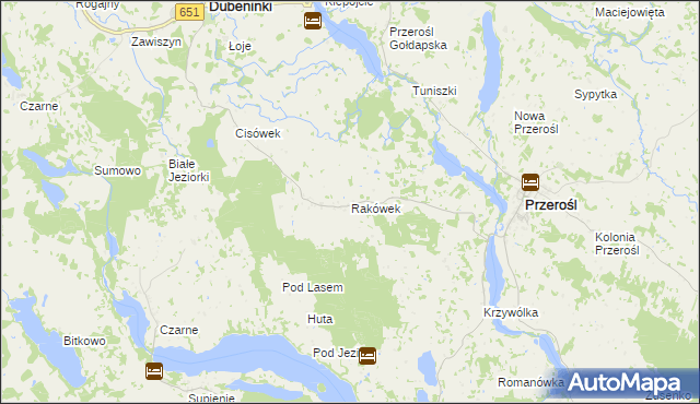 mapa Rakówek gmina Przerośl, Rakówek gmina Przerośl na mapie Targeo