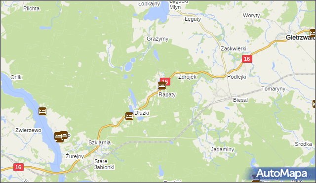 mapa Rapaty gmina Gietrzwałd, Rapaty gmina Gietrzwałd na mapie Targeo