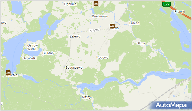mapa Rogowo gmina Miłomłyn, Rogowo gmina Miłomłyn na mapie Targeo