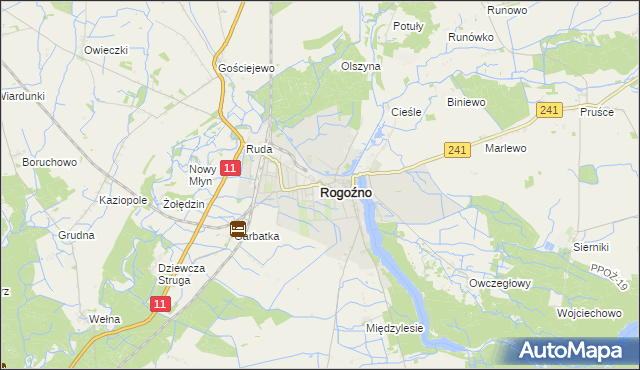 mapa Rogoźno powiat obornicki, Rogoźno powiat obornicki na mapie Targeo